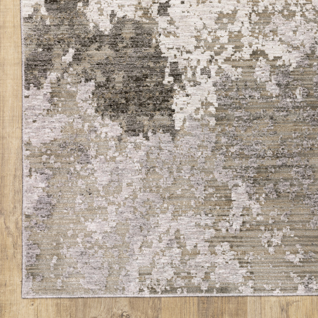 10' X 13' Grey Ivory Beige Tan Brown And Black Abstract Power Loom Stain Resistant Area Rug - 24.0" (L) x 36.0" (W) x 0.25" (H)