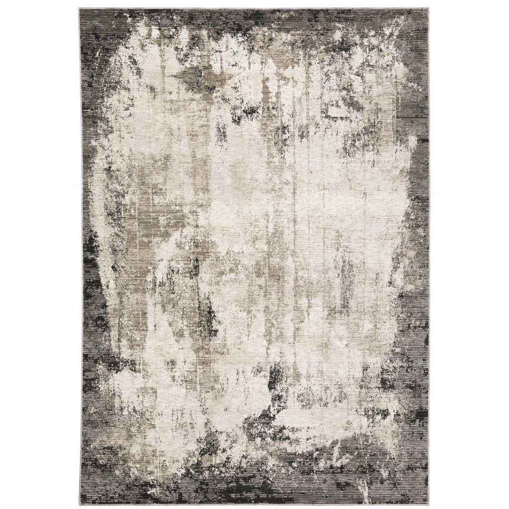 10' X 13' Grey Ivory Charcoal Tan Black And Beige Abstract Power Loom Stain Resistant Area Rug - 22.44" (L) x 39.37" (W) x 1.96" (H)