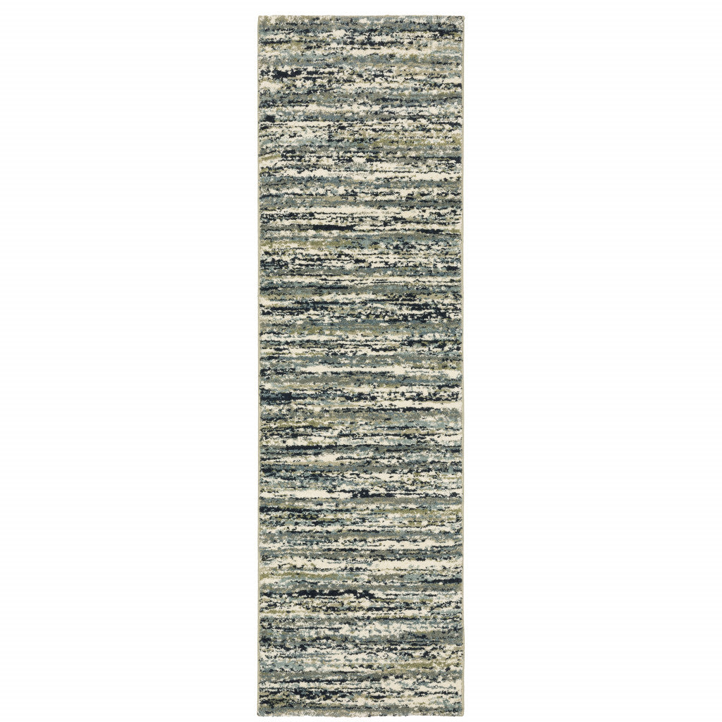 2' X 8' Blue Green Light Blue Grey And Ivory Abstract Power Loom Stain Resistant Runner Rug - 78.74" (L) x 114.17" (W) x 0.98" (H) FurniFindUSA