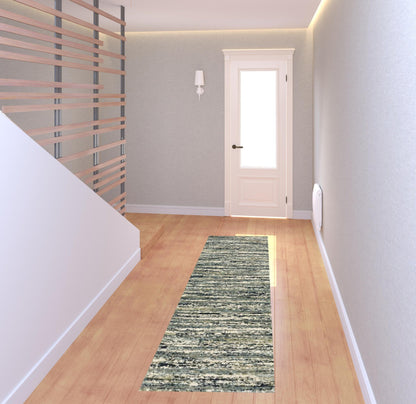 2' X 8' Blue Green Light Blue Grey And Ivory Abstract Power Loom Stain Resistant Runner Rug - 78.74" (L) x 114.17" (W) x 0.98" (H) FurniFindUSA