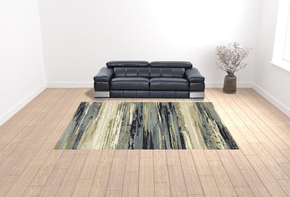 10' X 13' Blue Green Grey Light Blue And Beige Abstract Power Loom Stain Resistant Area Rug - 24.0" (L) x 120.0" (W) x 0.35" (H)