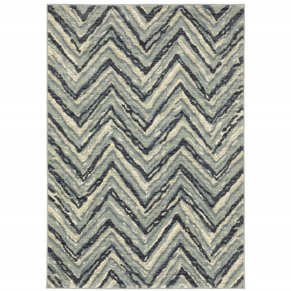 10' X 13' Blue Ivory Grey Beige And Light Blue Geometric Power Loom Stain Resistant Area Rug - 30.71" (L) x 145.67" (W) x 0.31" (H)