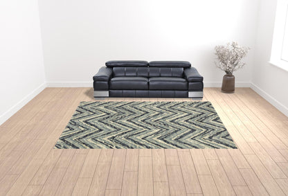 10' X 13' Blue Ivory Grey Beige And Light Blue Geometric Power Loom Stain Resistant Area Rug - 30.71" (L) x 145.67" (W) x 0.31" (H)