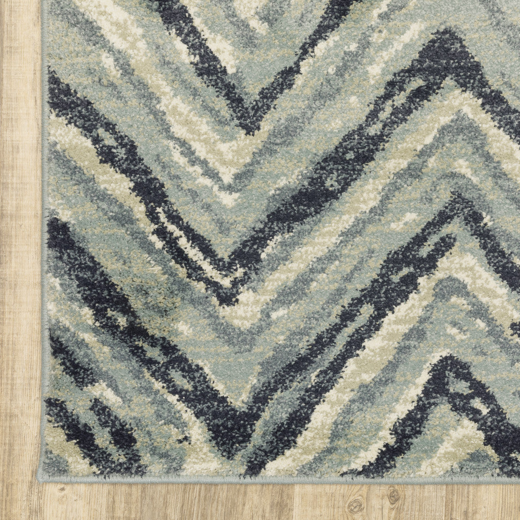 10' X 13' Blue Ivory Grey Beige And Light Blue Geometric Power Loom Stain Resistant Area Rug - 30.71" (L) x 145.67" (W) x 0.31" (H)