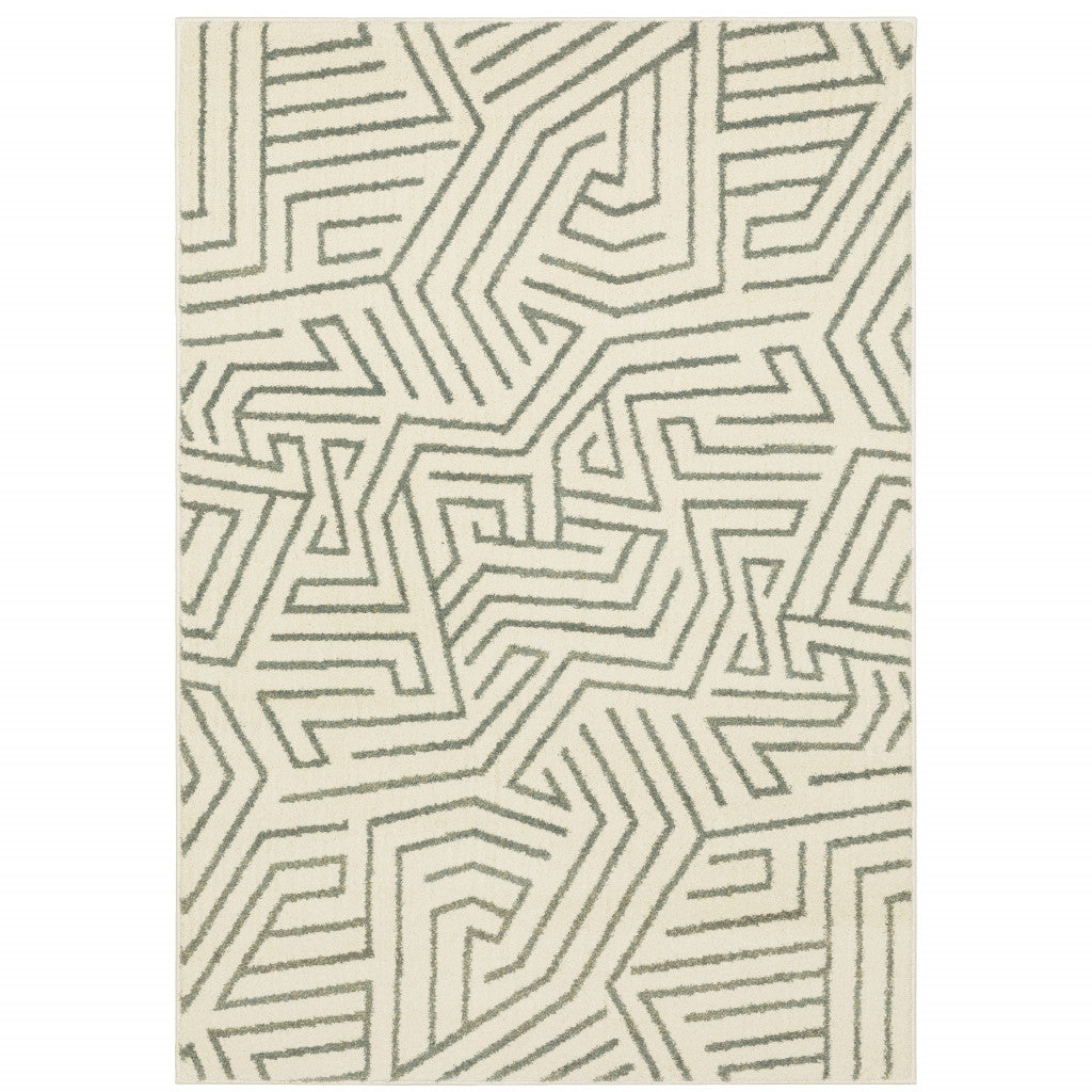 2' X 3' Beige Grey And Light Blue Geometric Power Loom Stain Resistant Area Rug - 48.0" (L) x 48.0" (W) x 1.0" (H)