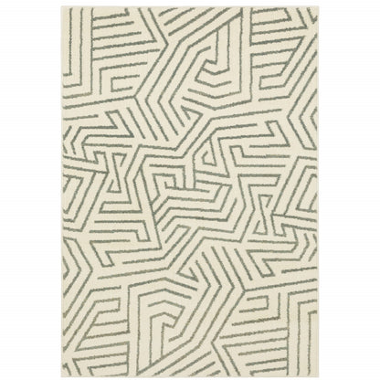 2' X 3' Beige Grey And Light Blue Geometric Power Loom Stain Resistant Area Rug - 48.0" (L) x 48.0" (W) x 1.0" (H)