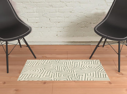 2' X 3' Beige Grey And Light Blue Geometric Power Loom Stain Resistant Area Rug - 48.0" (L) x 48.0" (W) x 1.0" (H)