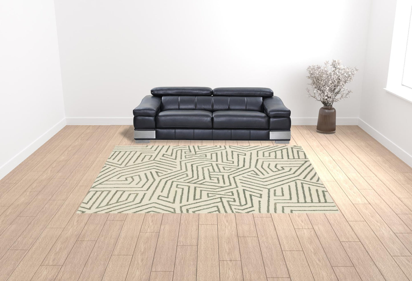 10' X 13' Gray And Ivory Geometric Power Loom Area Rug