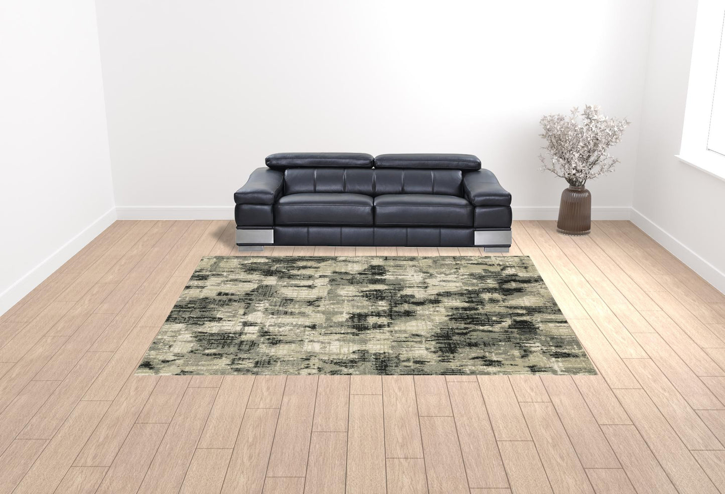 10' X 13' Grey Beige Charcoal And Blue Abstract Power Loom Stain Resistant Area Rug - 24.0" (L) x 36.0" (W) x 0.43" (H)