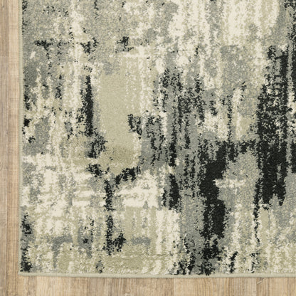 10' X 13' Grey Beige Charcoal And Blue Abstract Power Loom Stain Resistant Area Rug - 24.0" (L) x 36.0" (W) x 0.43" (H)