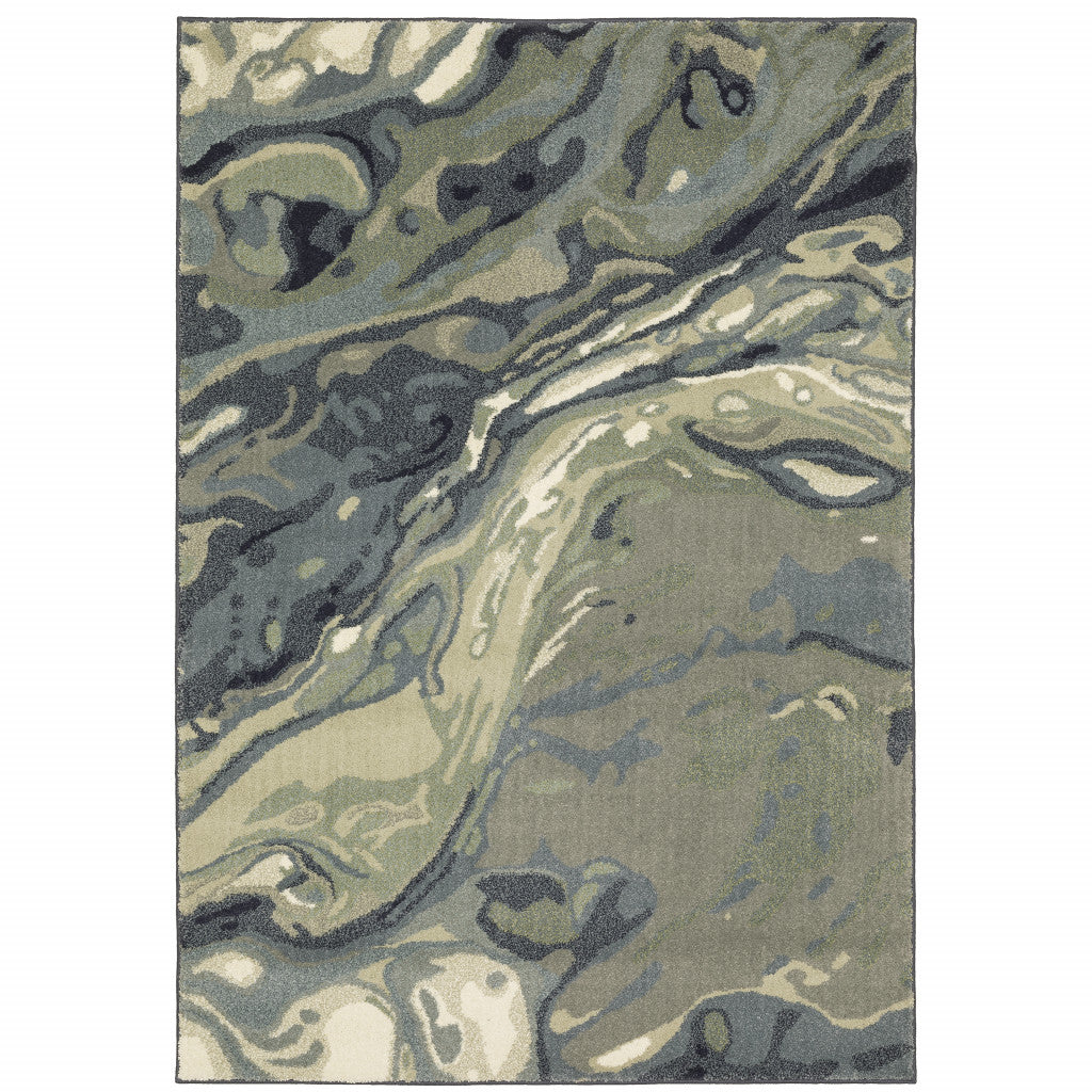 5' X 7' Blue Green And Grey Abstract Power Loom Stain Resistant Area Rug - 62.99" (H) x 86.61" (W) x 0.79" (D)