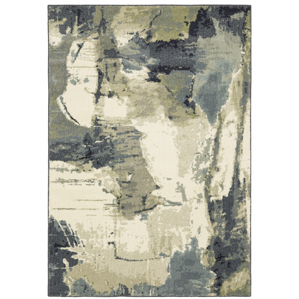 2' X 3' Blue Light Blue Grey Sage Beige And Ivory Abstract Power Loom Stain Resistant Area Rug - 47.24" (L) x 47.24" (W) x 0.55" (H)