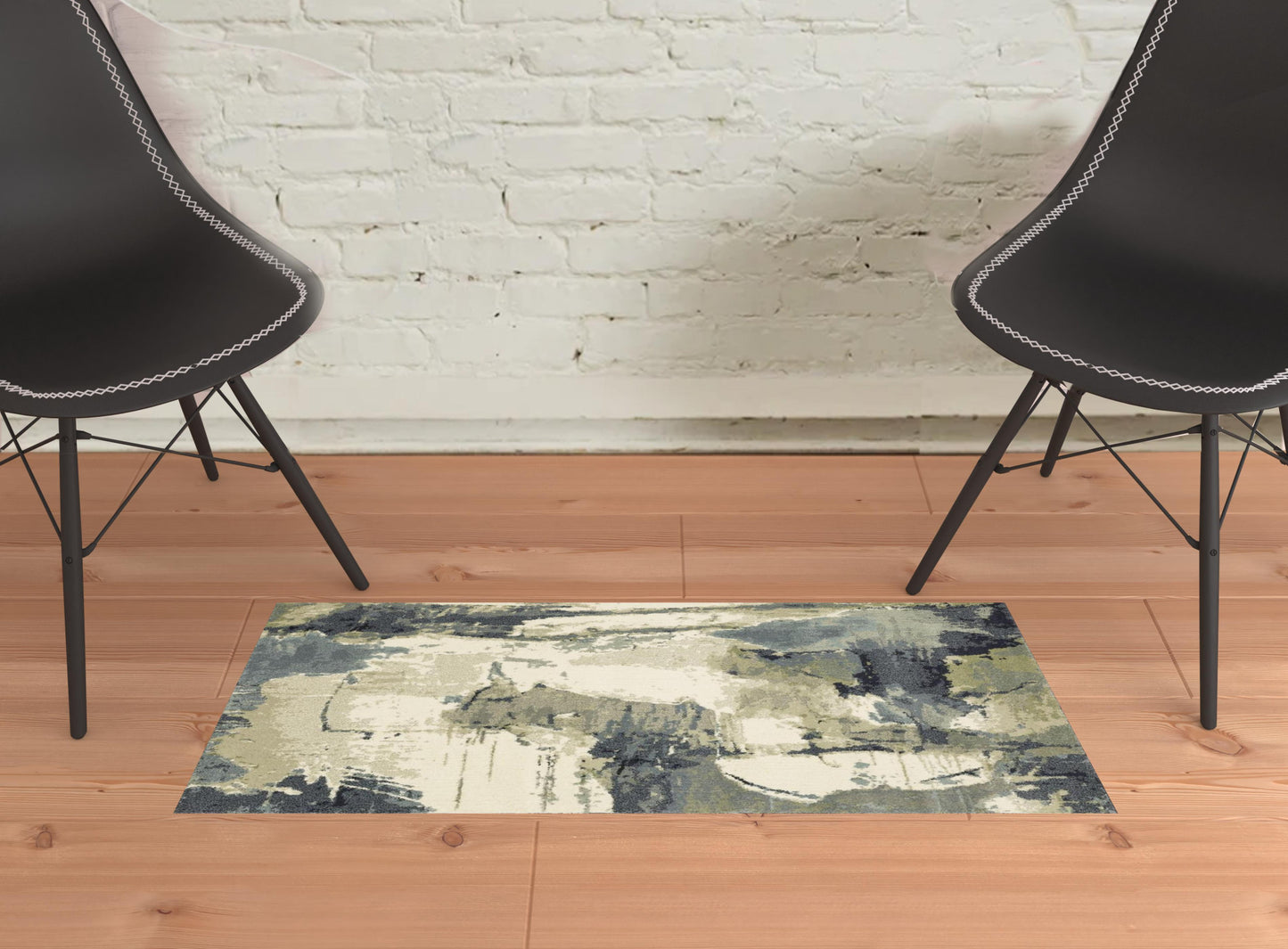 2' X 3' Blue Light Blue Grey Sage Beige And Ivory Abstract Power Loom Stain Resistant Area Rug - 47.24" (L) x 47.24" (W) x 0.55" (H)