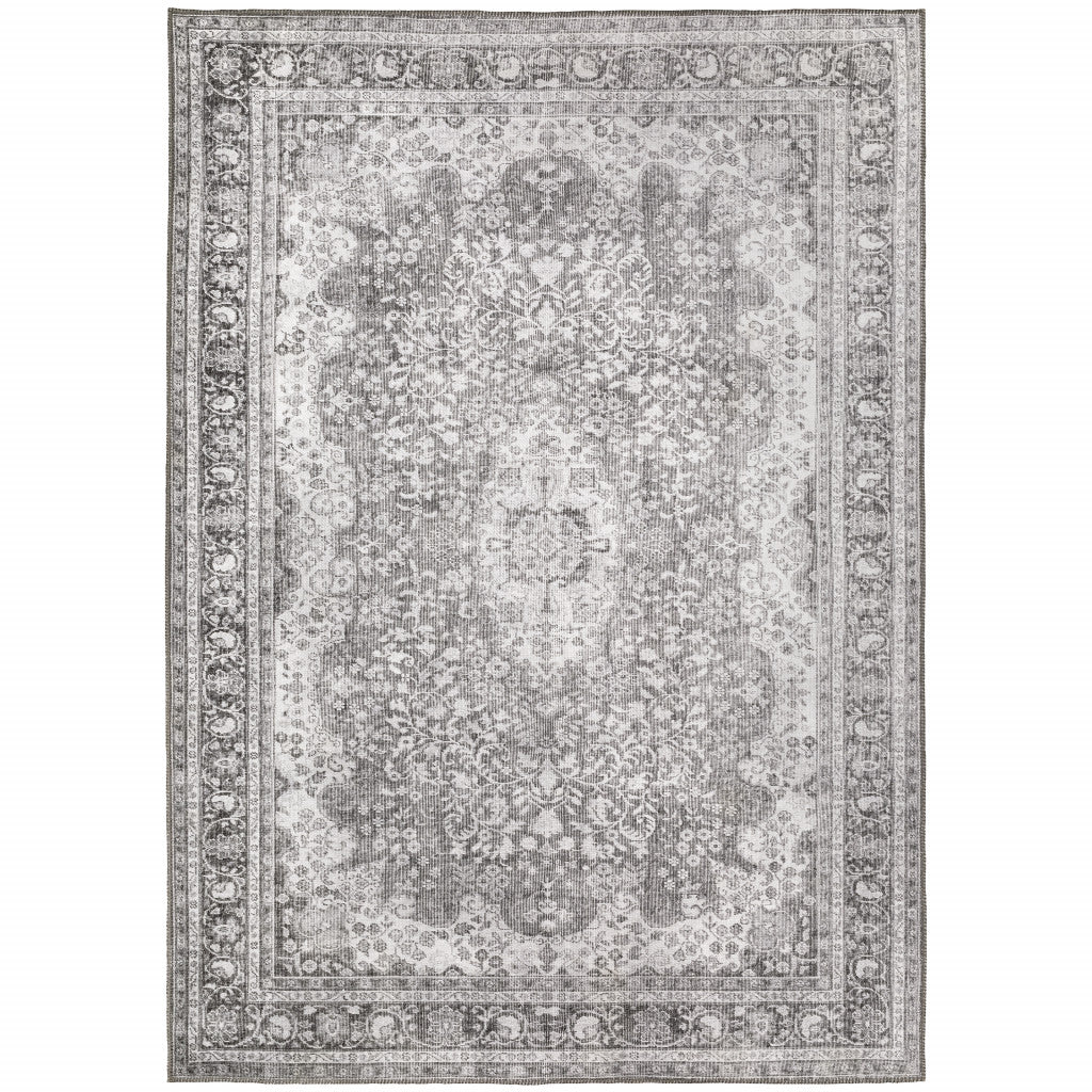 9' X 12' Grey Oriental Power Loom Stain Resistant Area Rug - 100.39" (H) x 137.8" (W) x 0.07" (D)