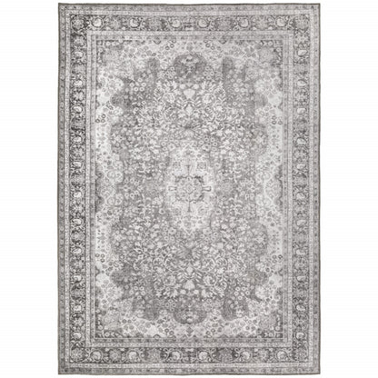 9' X 12' Grey Oriental Power Loom Stain Resistant Area Rug - 100.39" (H) x 137.8" (W) x 0.07" (D)