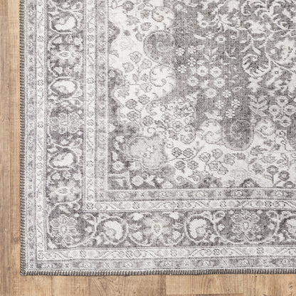 9' X 12' Grey Oriental Power Loom Stain Resistant Area Rug - 100.39" (H) x 137.8" (W) x 0.07" (D)