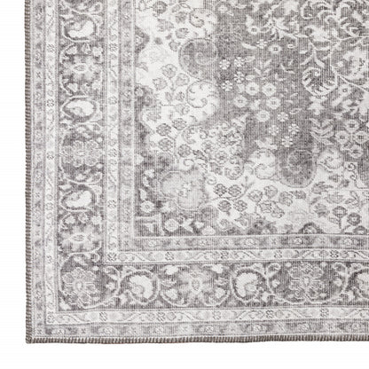 9' X 12' Grey Oriental Power Loom Stain Resistant Area Rug - 100.39" (H) x 137.8" (W) x 0.07" (D)