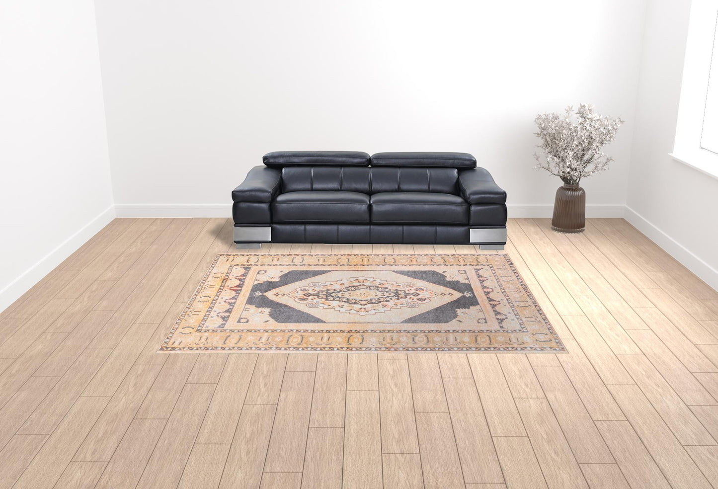 9' X 12' Grey And Gold Oriental Power Loom Stain Resistant Area Rug - 100.39" (H) x 137.8" (W) x 0.07" (D)