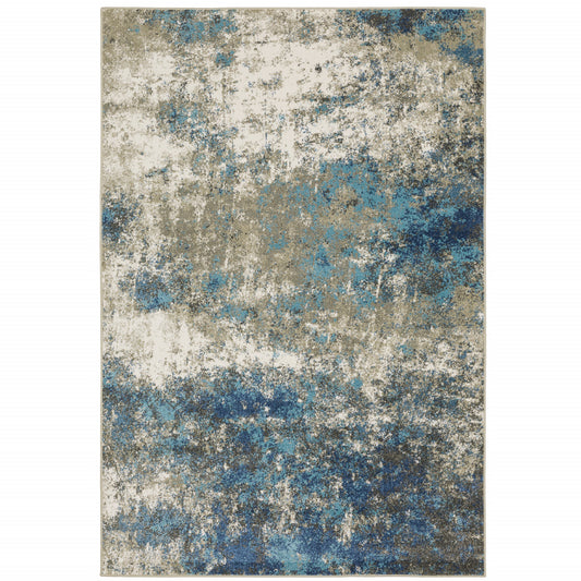 5' X 7' Blue Grey And Beige Abstract Power Loom Stain Resistant Area Rug - 62.99" (H) x 86.61" (W) x 0.31" (D)