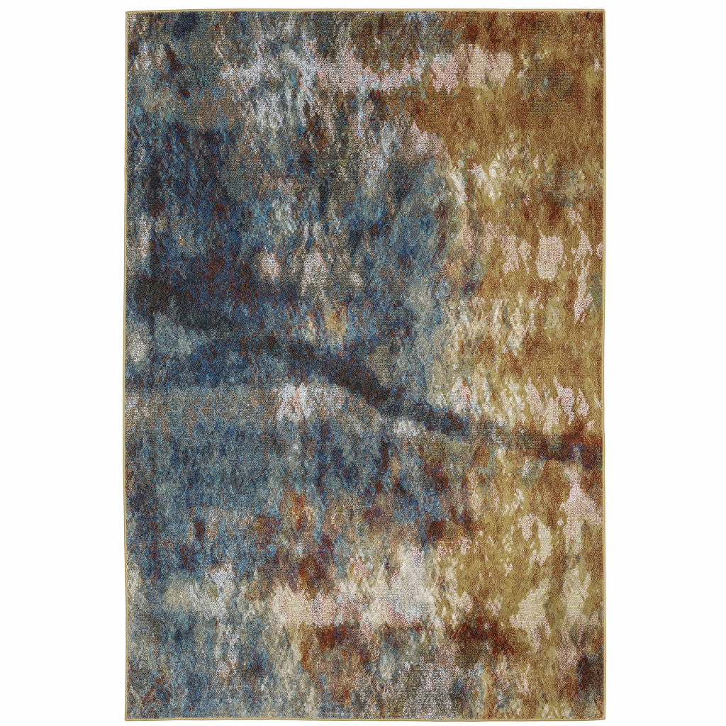 5' X 7' Blue Gold Teal Rust Grey And Beige Abstract Power Loom Stain Resistant Area Rug - 62.99" (H) x 86.61" (W) x 0.31" (D)