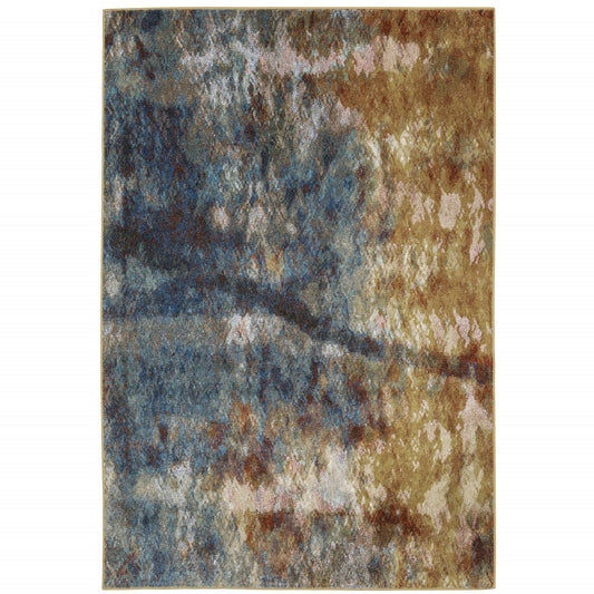 5' X 7' Blue Gold Teal Rust Grey And Beige Abstract Power Loom Stain Resistant Area Rug - 62.99" (H) x 86.61" (W) x 0.31" (D)