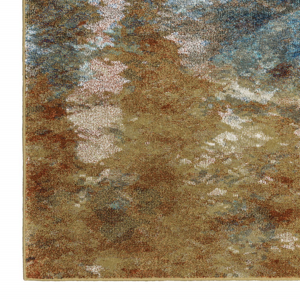 5' X 7' Blue Gold Teal Rust Grey And Beige Abstract Power Loom Stain Resistant Area Rug - 62.99" (H) x 86.61" (W) x 0.31" (D)