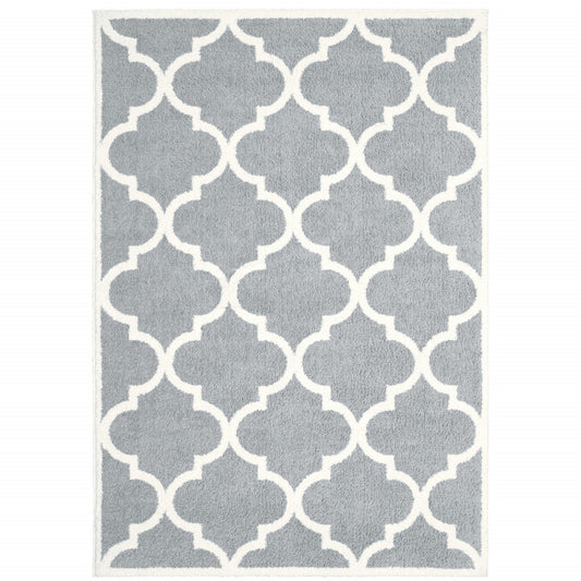 6' X 9' Grey And Ivory Geometric Shag Power Loom Stain Resistant Area Rug - 78.74" (H) x 114.17" (W) x 0.98" (D)