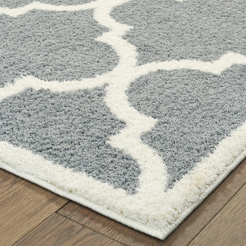 10' X 13' Grey And Ivory Geometric Shag Power Loom Stain Resistant Area Rug - 20.0" (L) x 34.0" (W) x 0.39" (H)