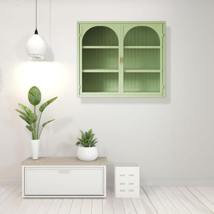 27.56"Glass Doors Modern Two-door Wall Cabinet with Featuring Three-tier Green - FurniFindUSA