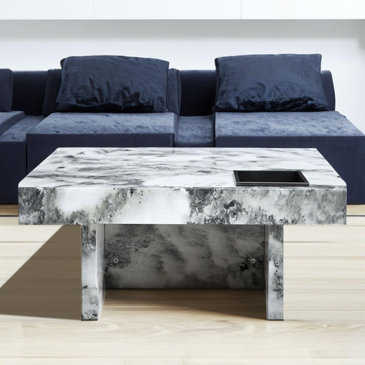 A modern and practical coffee table black and white in imitation marble pattern made of MDF material - FurniFindUSA