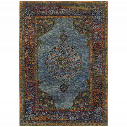 10' X 13' Blue and Beige Oriental Power Loom Area Rug - 26.0" (L) x 36.0" (W) x 0.39" (H)