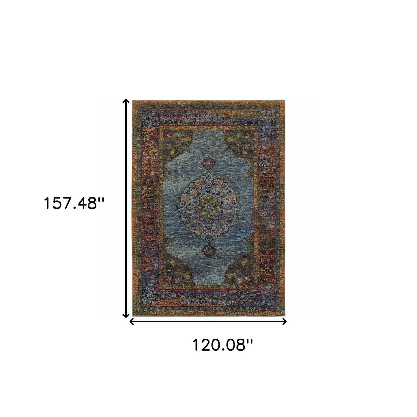 10' X 13' Blue and Beige Oriental Power Loom Area Rug - 26.0" (L) x 36.0" (W) x 0.39" (H)