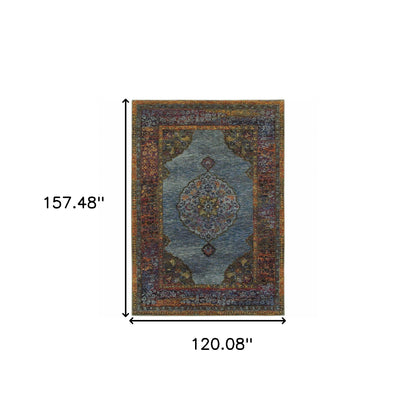 10' X 13' Blue and Beige Oriental Power Loom Area Rug - 26.0" (L) x 36.0" (W) x 0.39" (H)