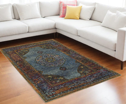 10' X 13' Blue and Beige Oriental Power Loom Area Rug - 26.0" (L) x 36.0" (W) x 0.39" (H)