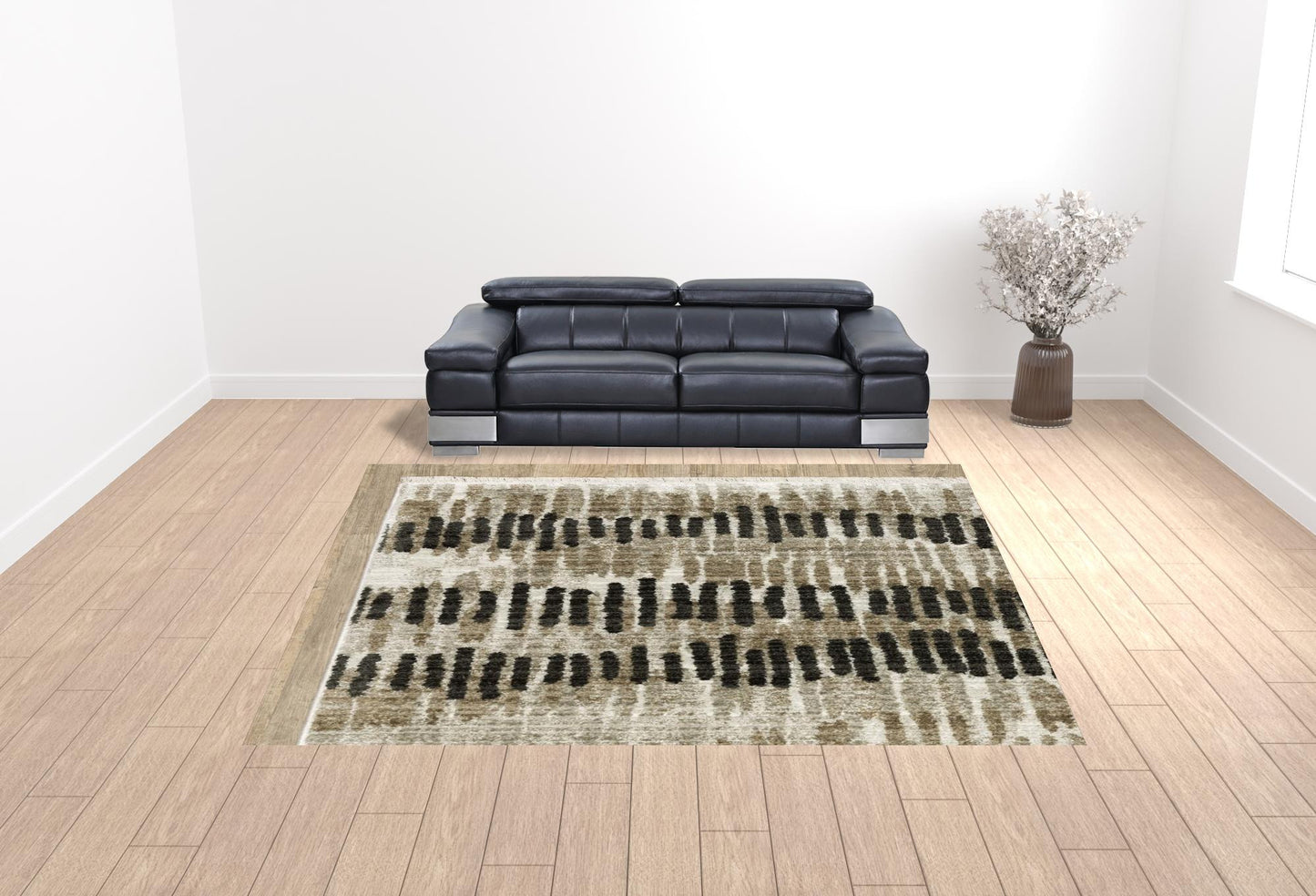 10' X 13' Beige Ivory Charcoal Brown Tan And Grey Abstract Power Loom Stain Resistant Area Rug With Fringe - 27.0" (L) x 180.0" (W) x 0.6" (H)