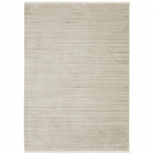 4' X 6' Ivory Beige Taupe And Tan Geometric Power Loom Stain Resistant Area Rug With Fringe - 46.06" (H) x 64.96" (W) x 0.31" (D)