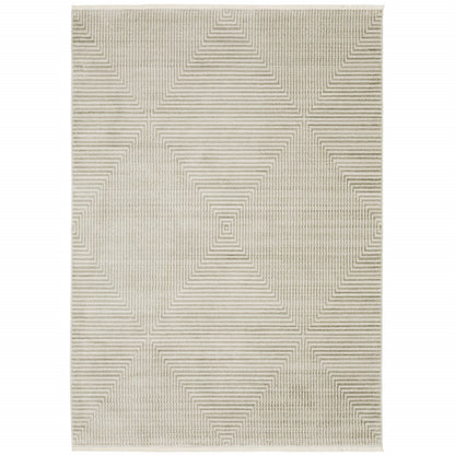 10' X 13' Ivory Beige Taupe And Tan Geometric Power Loom Stain Resistant Area Rug With Fringe - 24.0" (L) x 36.0" (W) x 0.4" (H)