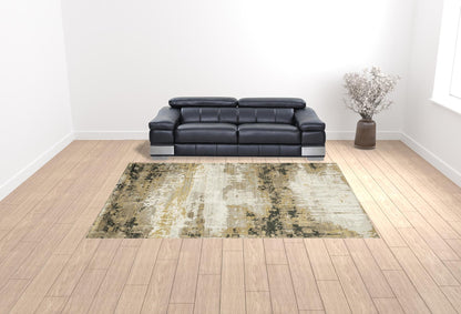 10' X 13' Grey Gold Black Charcoal And Beige Abstract Power Loom Stain Resistant Area Rug With Fringe - 20.0" (L) x 34.0" (W) x 0.63" (H)