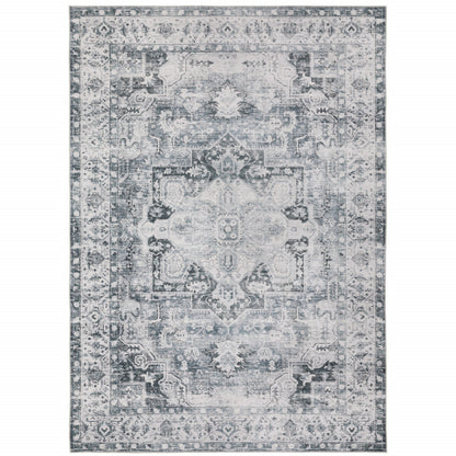 2' X 3' Gray And Ivory Oriental Printed Non Skid Area Rug - 47.0" (L) x 72.0" (W) x 0.4" (H)