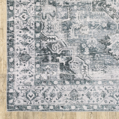 8' Gray And Ivory Oriental Printed Non Skid Runner Rug - 24.02" (H) x 96.06" (W) x 0.12" (D)