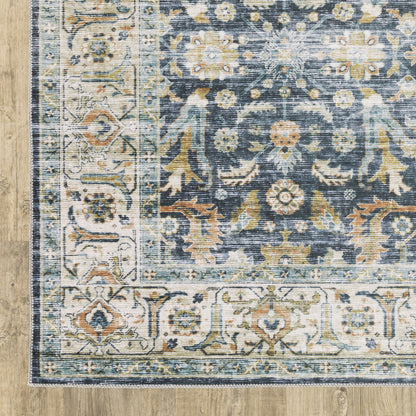 5' X 7' Blue Gold Rust Ivory And Olive Oriental Printed Stain Resistant Non Skid Area Rug - 59.84" (H) x 83.86" (W) x 0.12" (D)