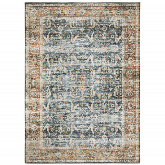 2' X 3' Blue Rust Gold And Olive Oriental Printed Stain Resistant Non Skid Area Rug - 5.0" (L) x 5.0" (W) x 0.4" (H)