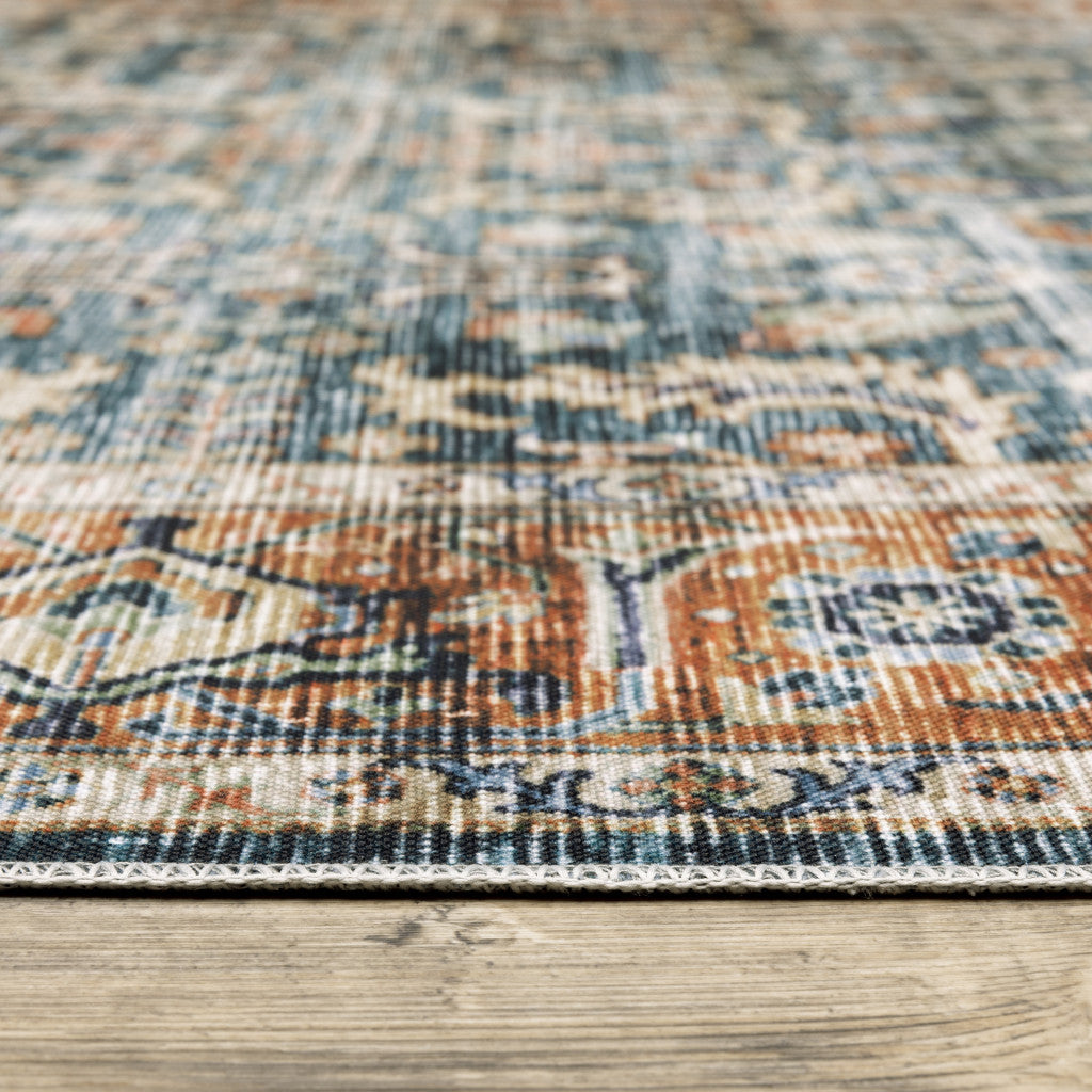 2' X 3' Blue Rust Gold And Olive Oriental Printed Stain Resistant Non Skid Area Rug - 5.0" (L) x 5.0" (W) x 0.4" (H)