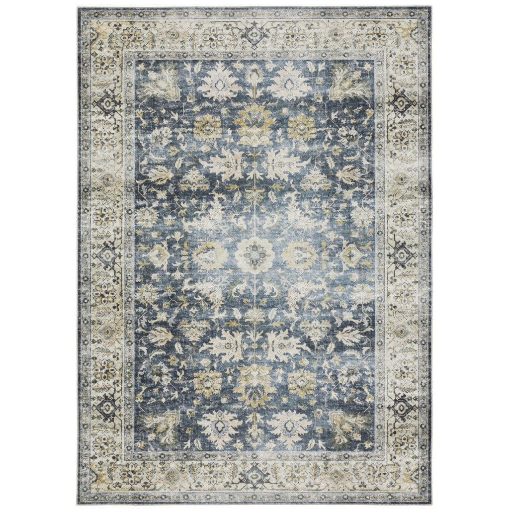 2' X 3' Blue And Ivory Oriental Printed Non Skid Area Rug - 48.0" (L) x 72.0" (W) x 0.25" (H)