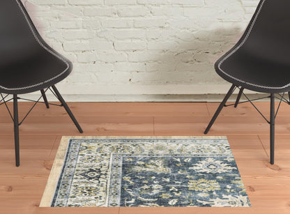 2' X 3' Blue And Ivory Oriental Printed Non Skid Area Rug - 48.0" (L) x 72.0" (W) x 0.25" (H)