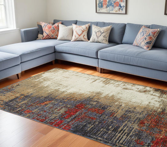 7' X 10' Blue and Beige Abstract Power Loom Area Rug - 78.74" (H) x 118.11" (W) x 0.55" (D)