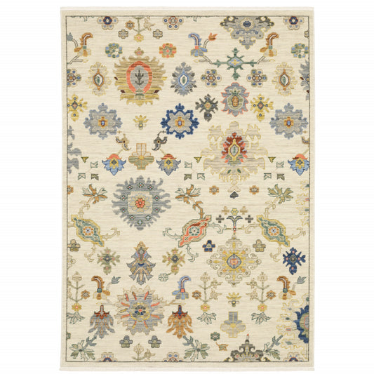 2' X 10' Blue And Ivory Oriental Power Loom Runner Rug With Fringe - 36.0" (L) x 60.0" (W) x 0.43" (H)