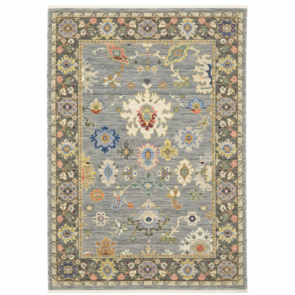 2' X 10' Blue And Gray Oriental Power Loom Runner Rug With Fringe - 35.5" (L) x 60.0" (W) x 1.0" (H)