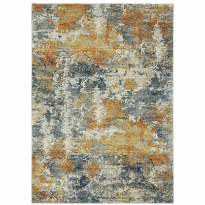 8' X 10' Teal Blue Orange Gold Grey Tan Brown And Beige Abstract Printed Stain Resistant Non Skid Area Rug - 89.76" (H) x 120.08" (W) x 0.12" (D)