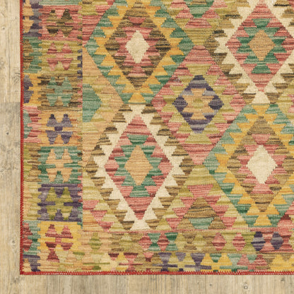 2' X 3' Gold Orange Brown Red Green Purple And Beige Southwestern Printed Stain Resistant Non Skid Area Rug - 48.0" (L) x 72.0" (W) x 0.63" (H)